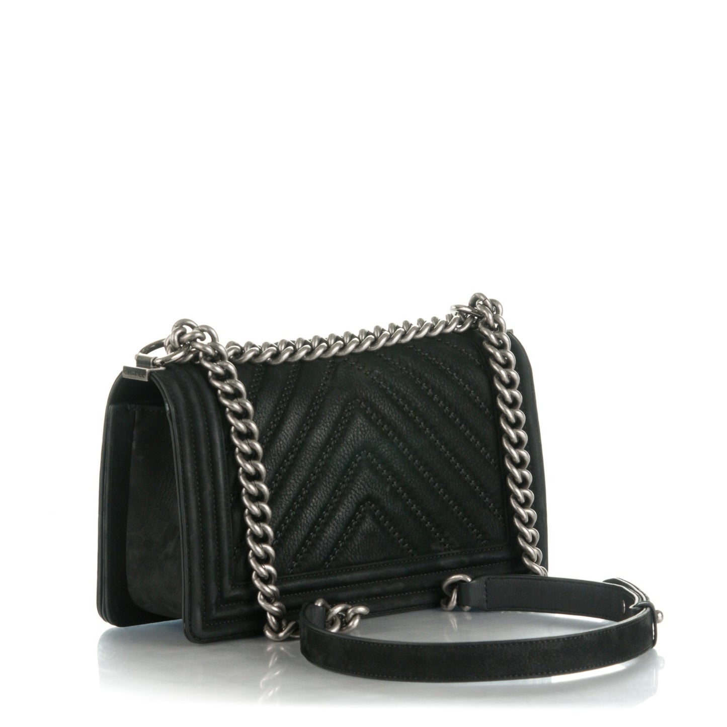 Nubuck Bull Chevron Quilted Medium Boy Flap Black