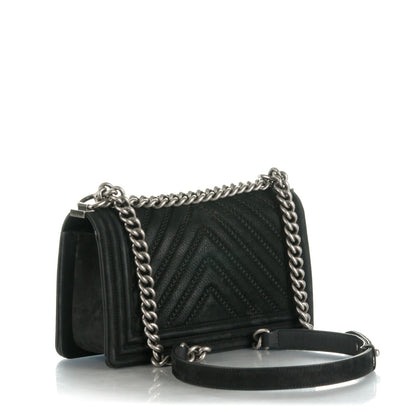 Chanel Nubuck Bull Chevron Quilted Medium Boy Flap Black 4 of 11
