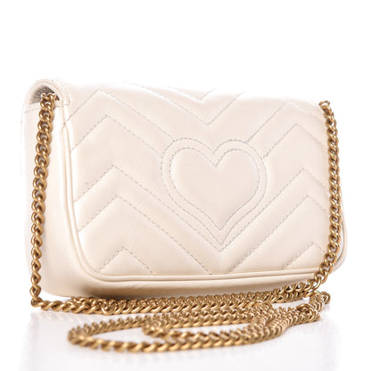 Gucci Calfskin Matelasse Super Mini GG Marmont Shoulder Bag White 3 of 13