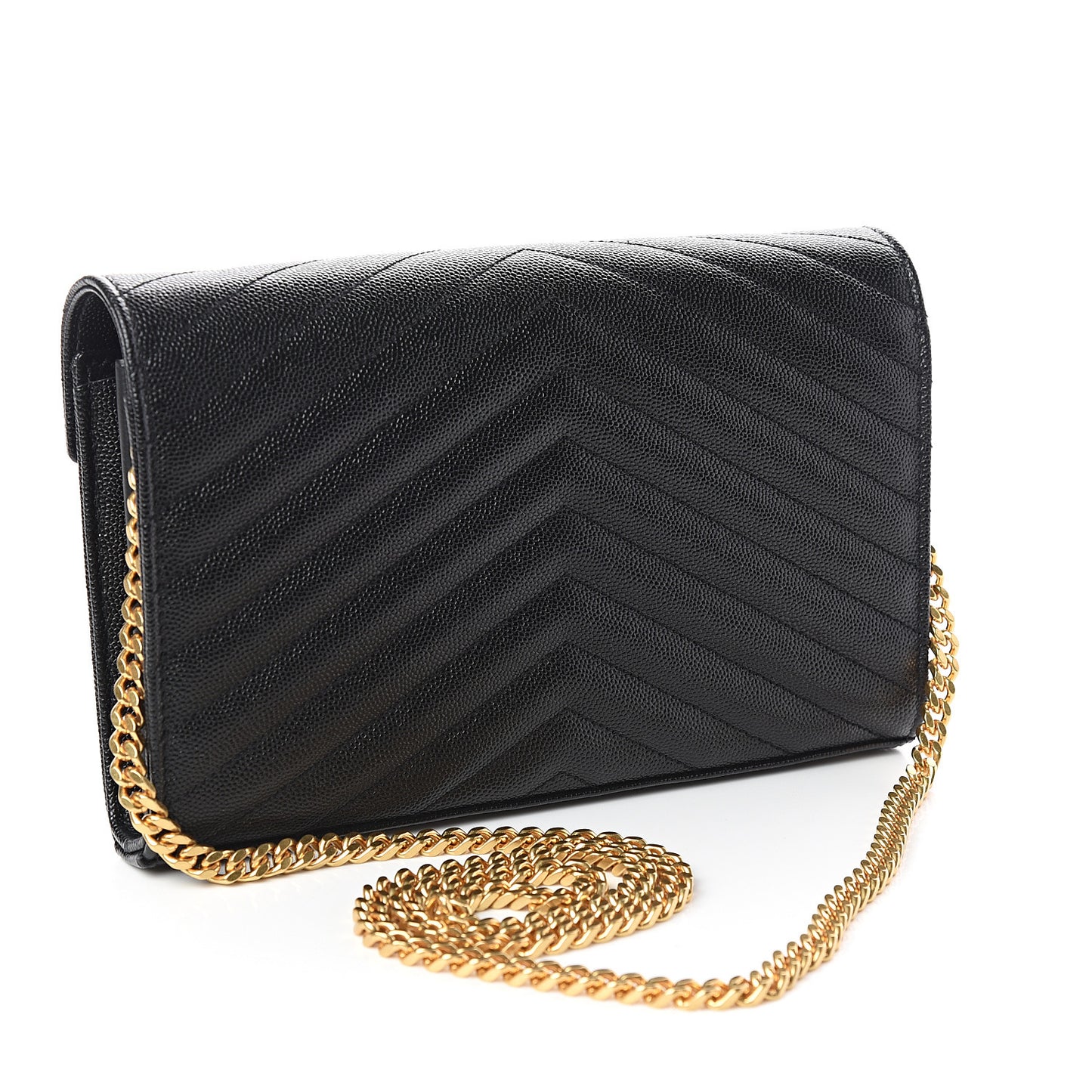 Grain De Poudre Matelasse Chevron Monogram Chain Wallet Black