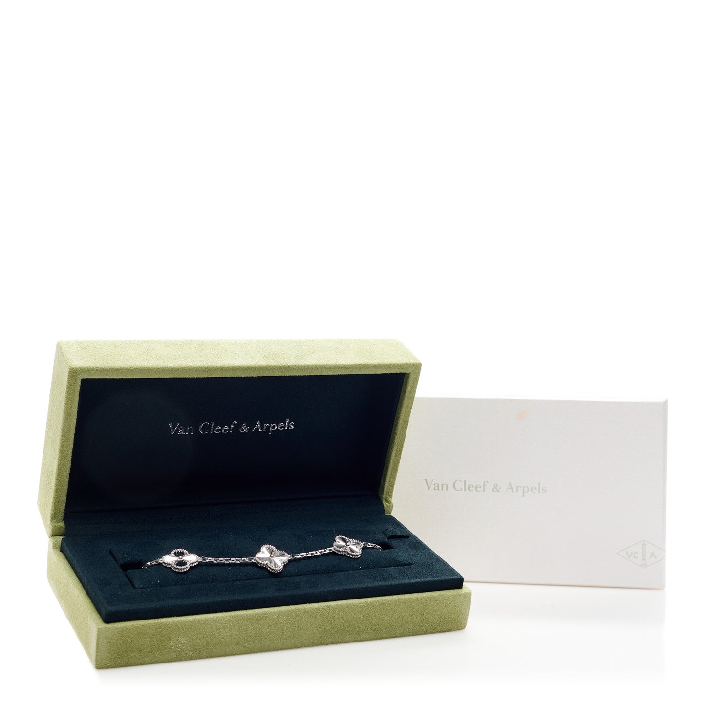 18K White Gold 5 Motifs Guilloche Vintage Alhambra Bracelet