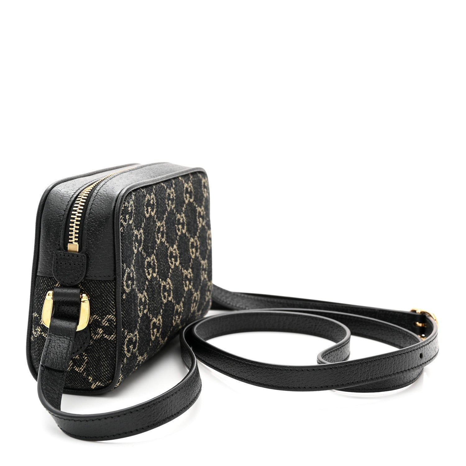 Gucci Jacquard Black Denim GG Monogram Textured Dollar Calfskin Mini Ophidia Shoulder Bag Black Ivory 3 of 8
