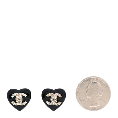 Chanel Resin Crystal CC Heart Earrings Black Gold 2 of 5