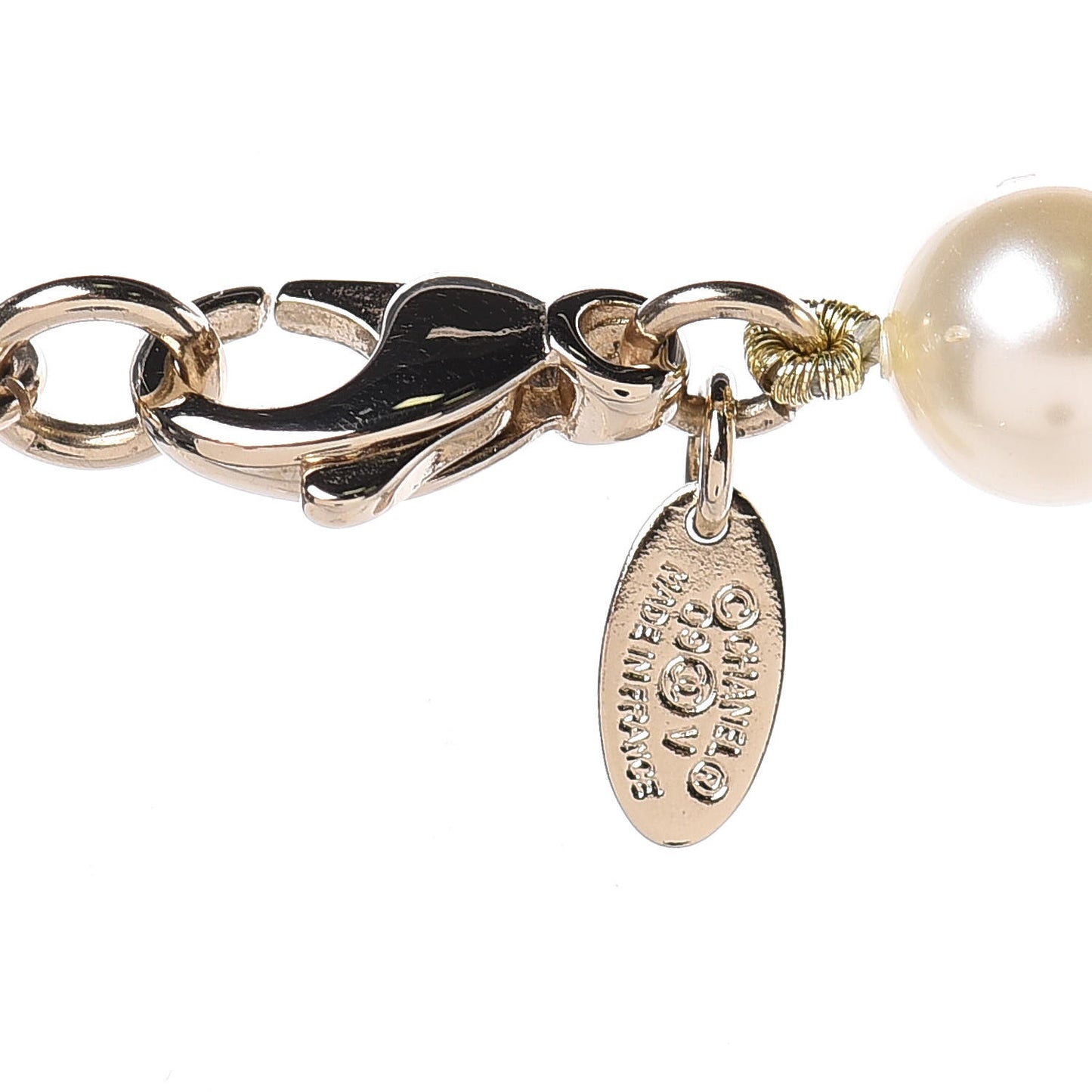 Graduated Pearl CC Long Necklace Light Gold