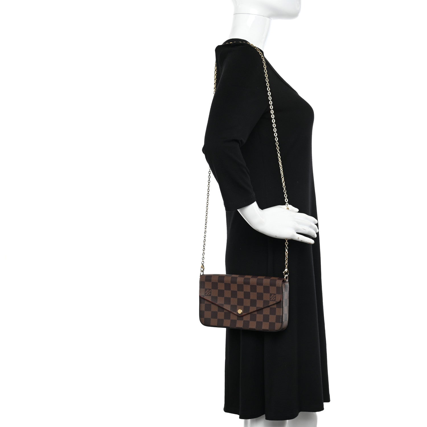 Louis Vuitton Damier Ebene Pochette Felicie Chain Wallet 2 of 13