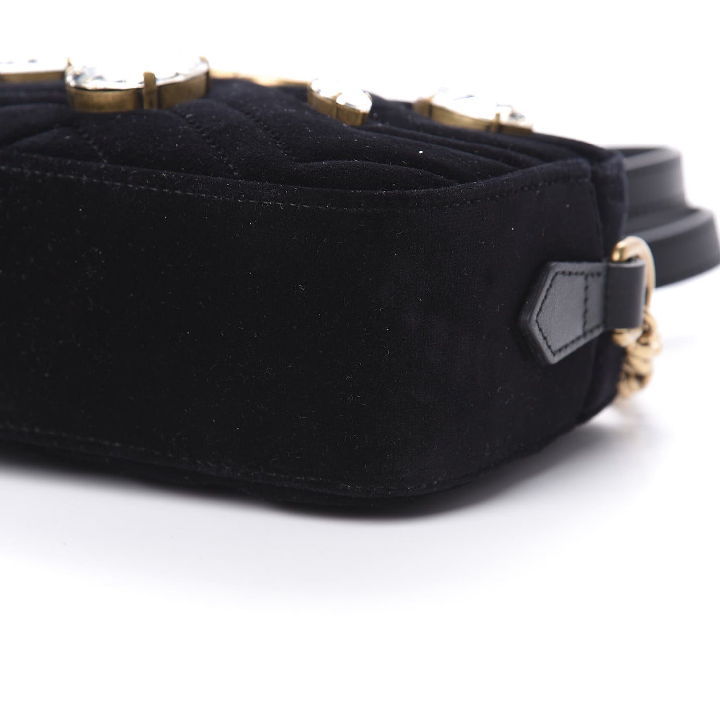 Velvet Matelasse Marquise Crystals Mini GG Marmont Chain Shoulder Bag Black