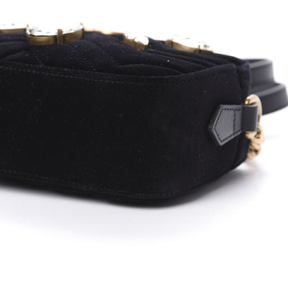 Gucci Velvet Matelasse Marquise Crystals Mini GG Marmont Chain Shoulder Bag Black 10 of 10