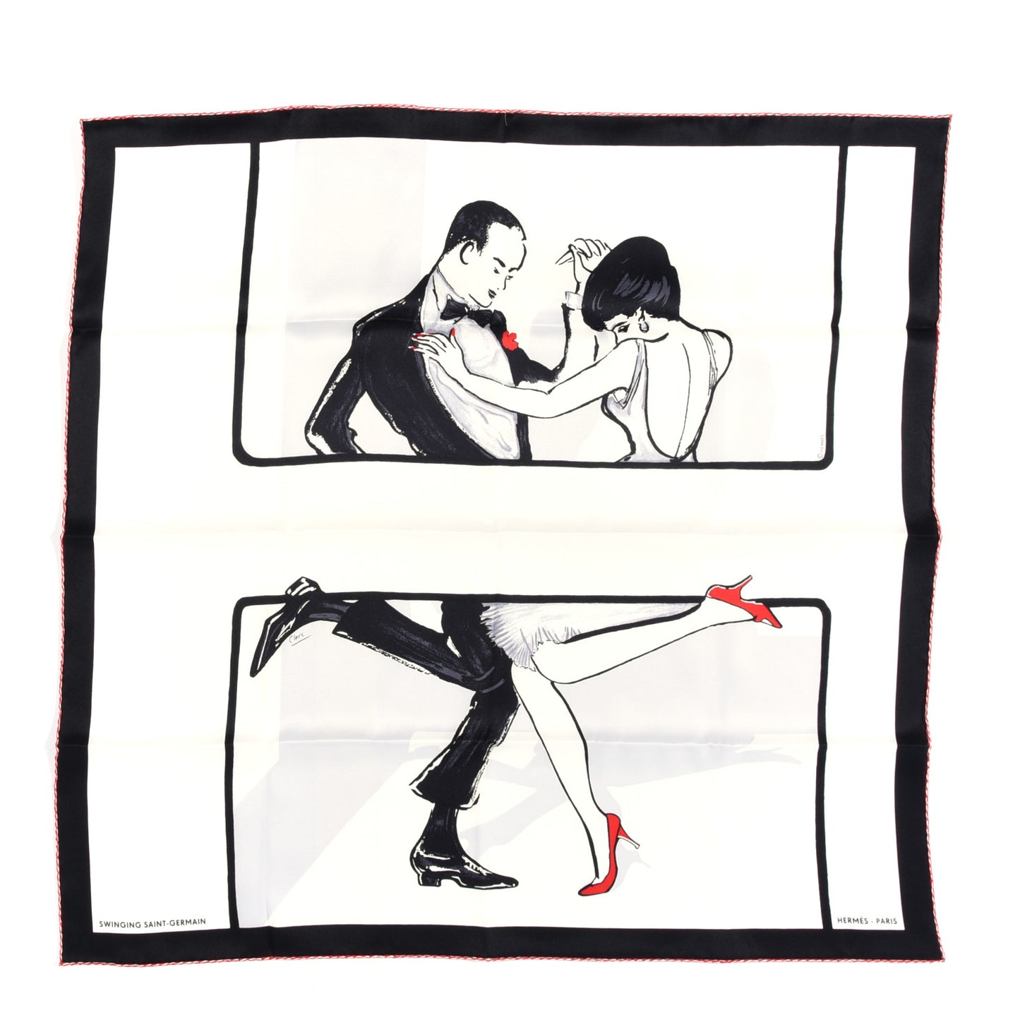 Silk Swinging Saint Germain Scarf 70 White Black Rouge