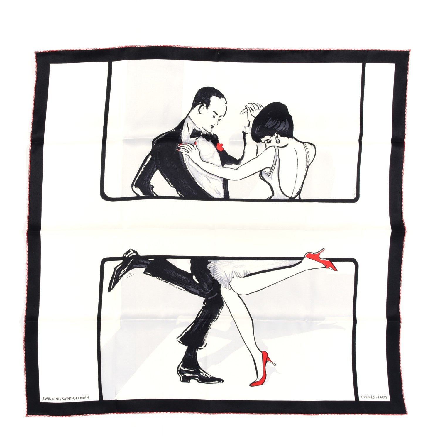 Hermes Silk Swinging Saint Germain Scarf 70 White Black Rouge 1 of 5