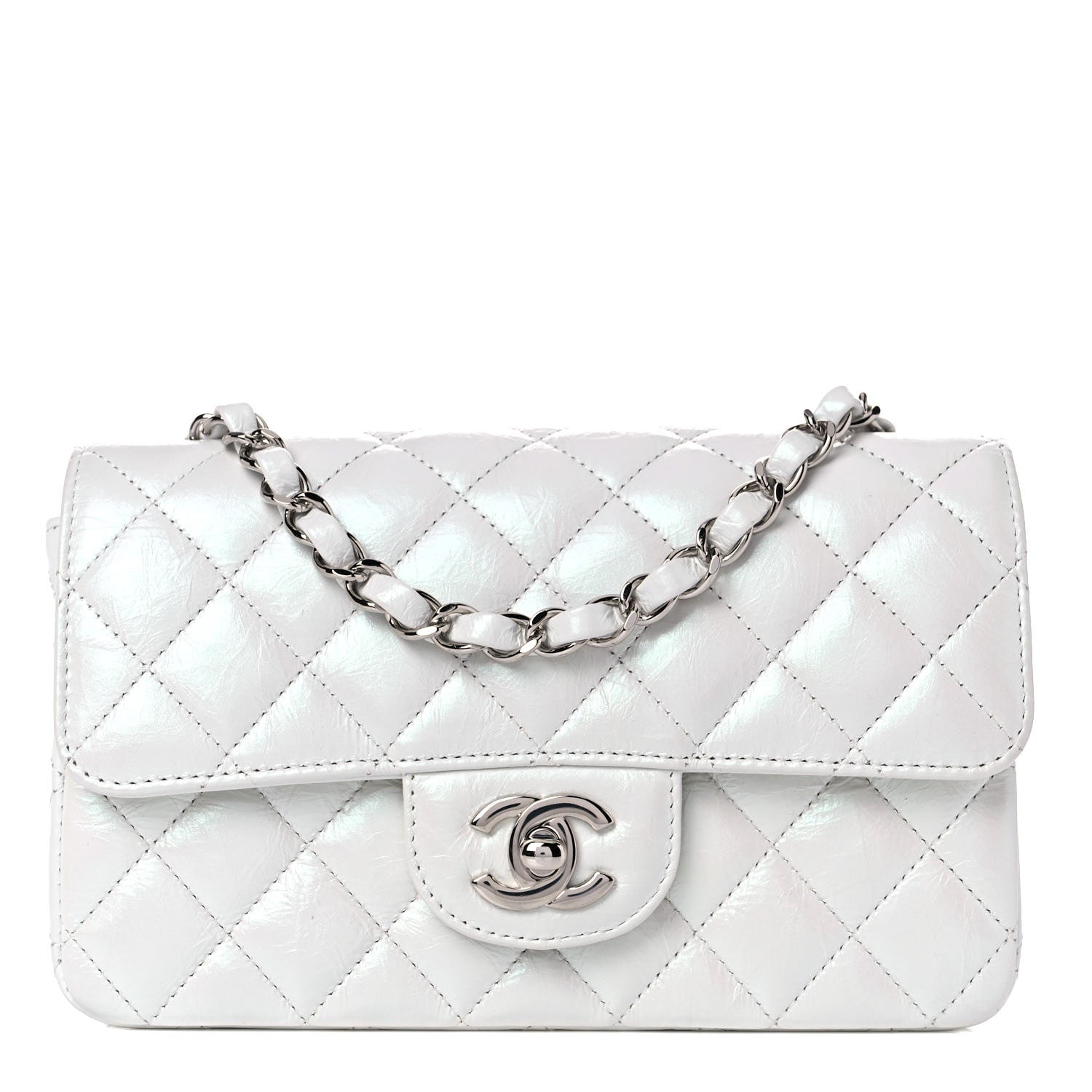 Chanel Iridescent Crumpled Calfskin Quilted Mini Rectangular Flap White 1 of 10