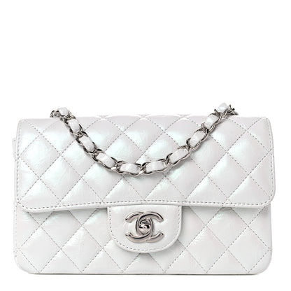 Chanel Iridescent Crumpled Calfskin Quilted Mini Rectangular Flap White 1 of 10