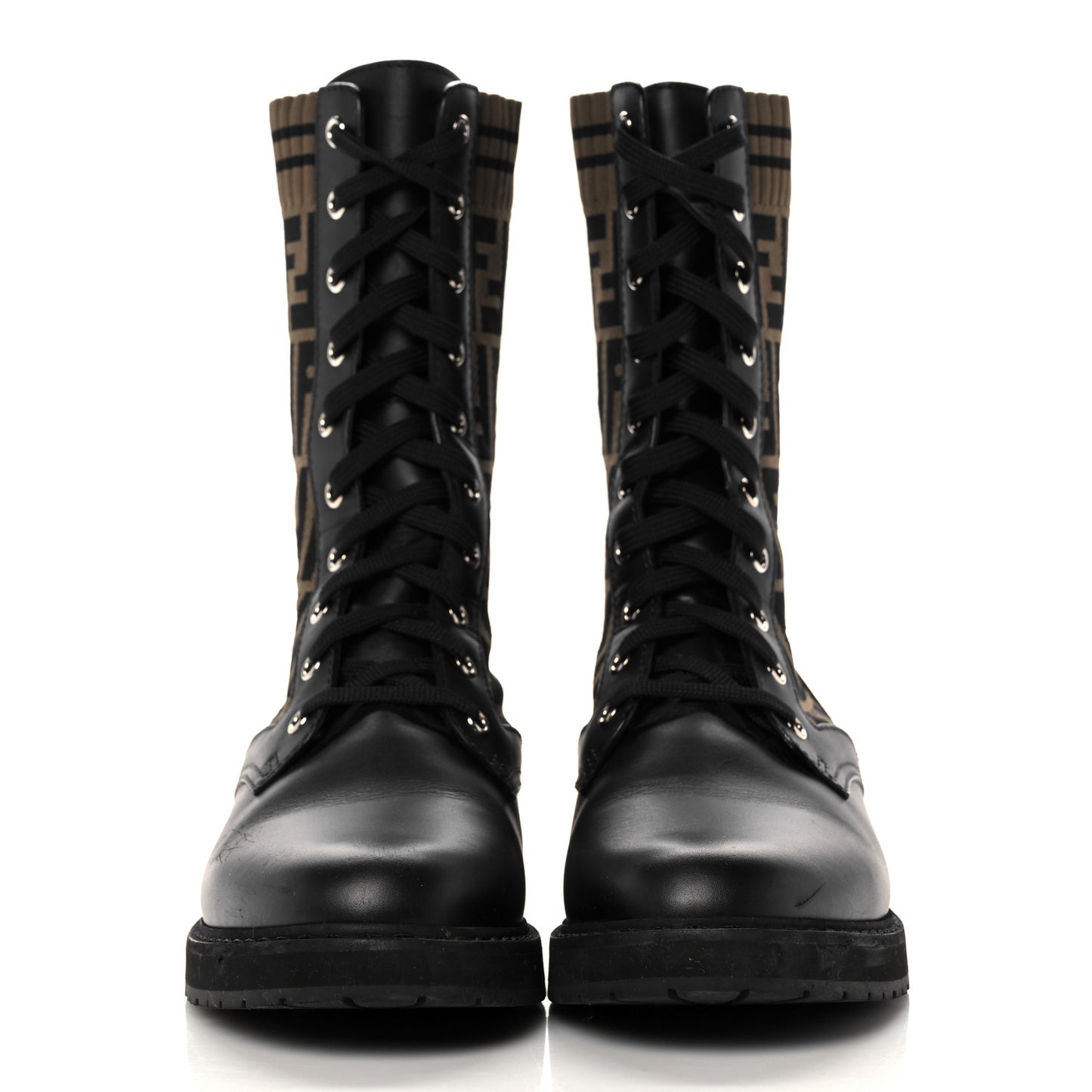 Calfskin Stretch Fabric FF Rockoko Biker Boots 41 Black Tobacco