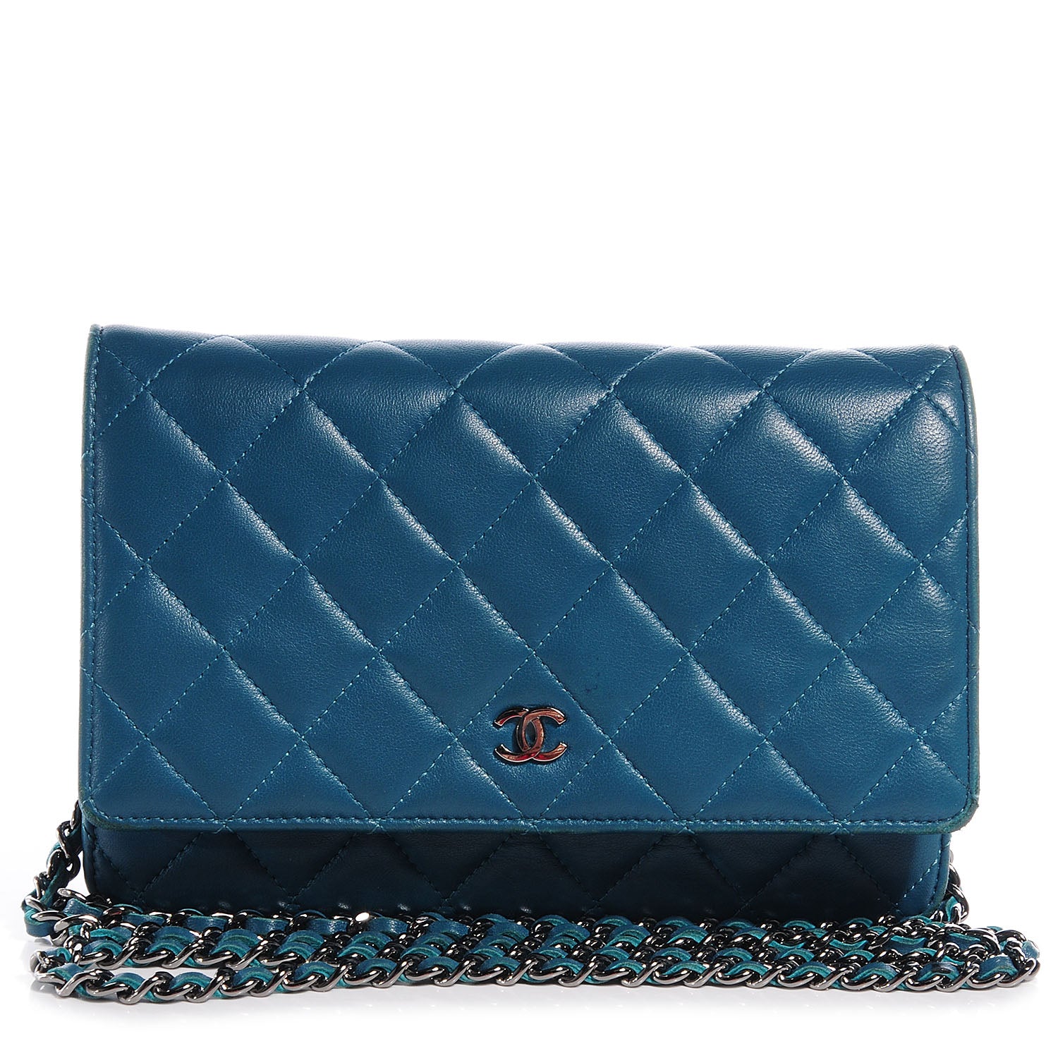 Chanel Lambskin Quilted Wallet On Chain WOC Turquoise 1 of 8