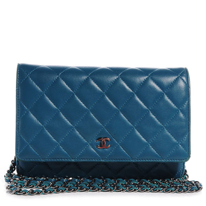 Chanel Lambskin Quilted Wallet On Chain WOC Turquoise 1 of 8