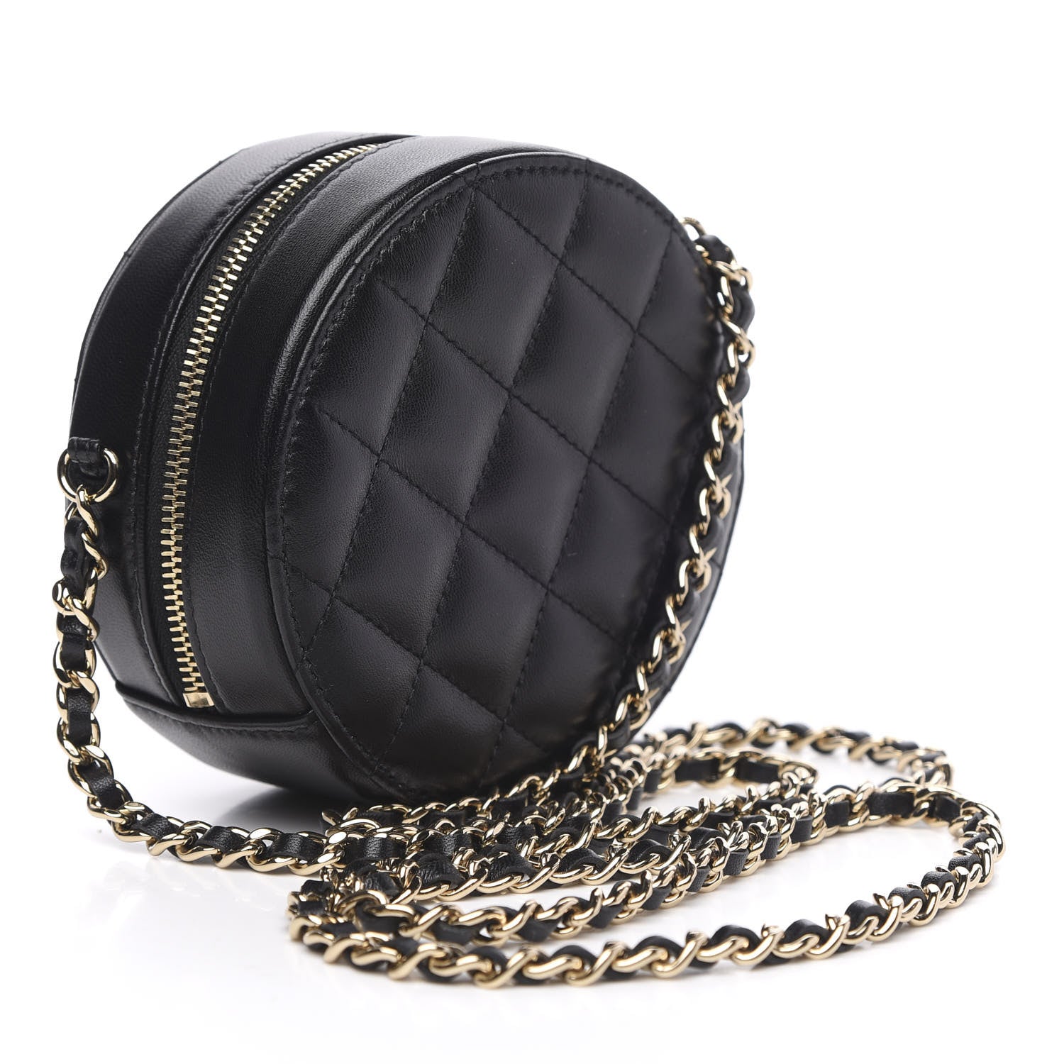 Chanel Lambskin Quilted Large CC Round Clutch With Chain Black 3 of 11
