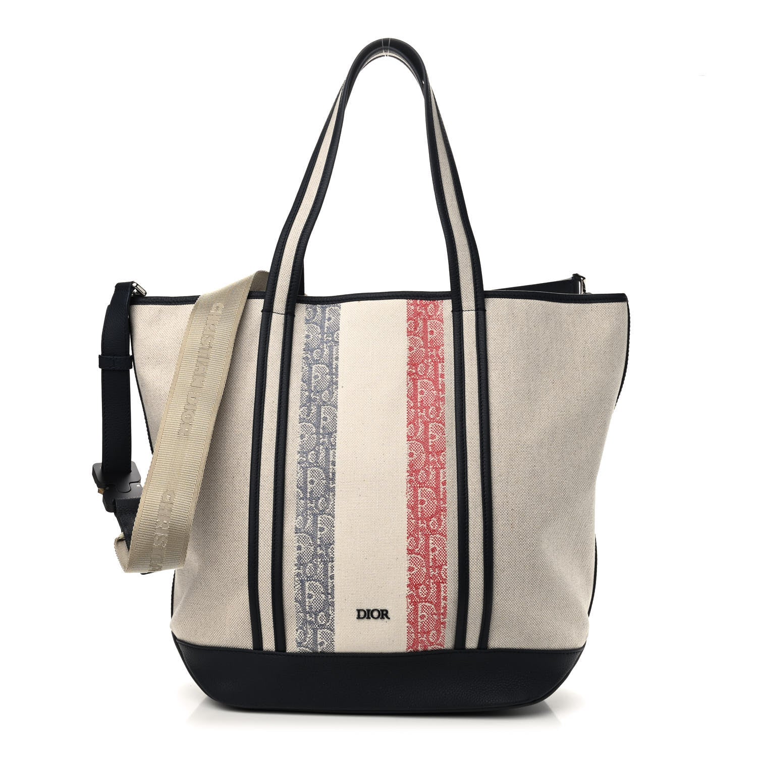 Christian Dior HOMME Oblique Canvas Grained Calfskin Large Three-Tone Tote Beige 1 of 9