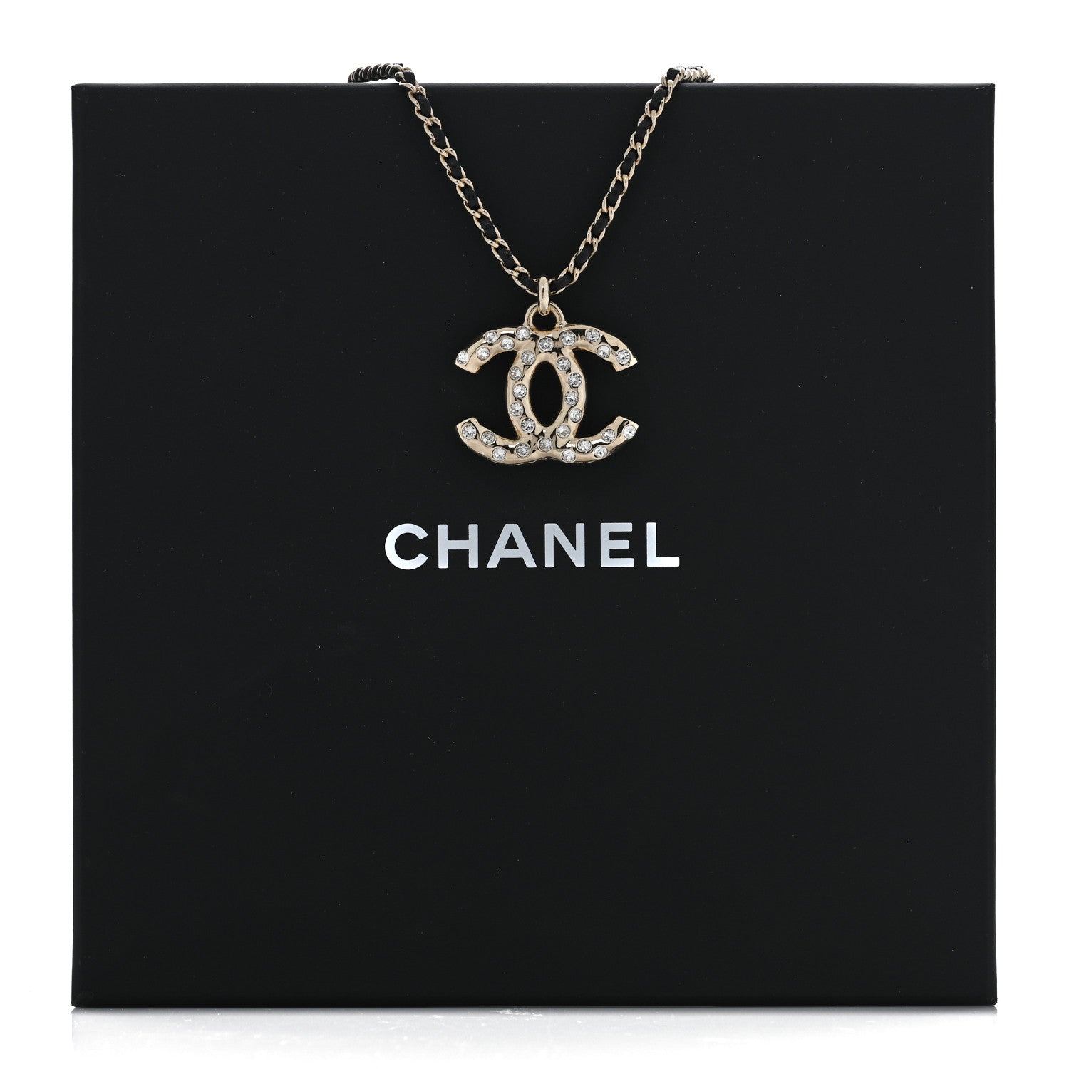 Chanel Lambskin Crystal CC Chain Pendant Necklace Black Gold 5 of 5