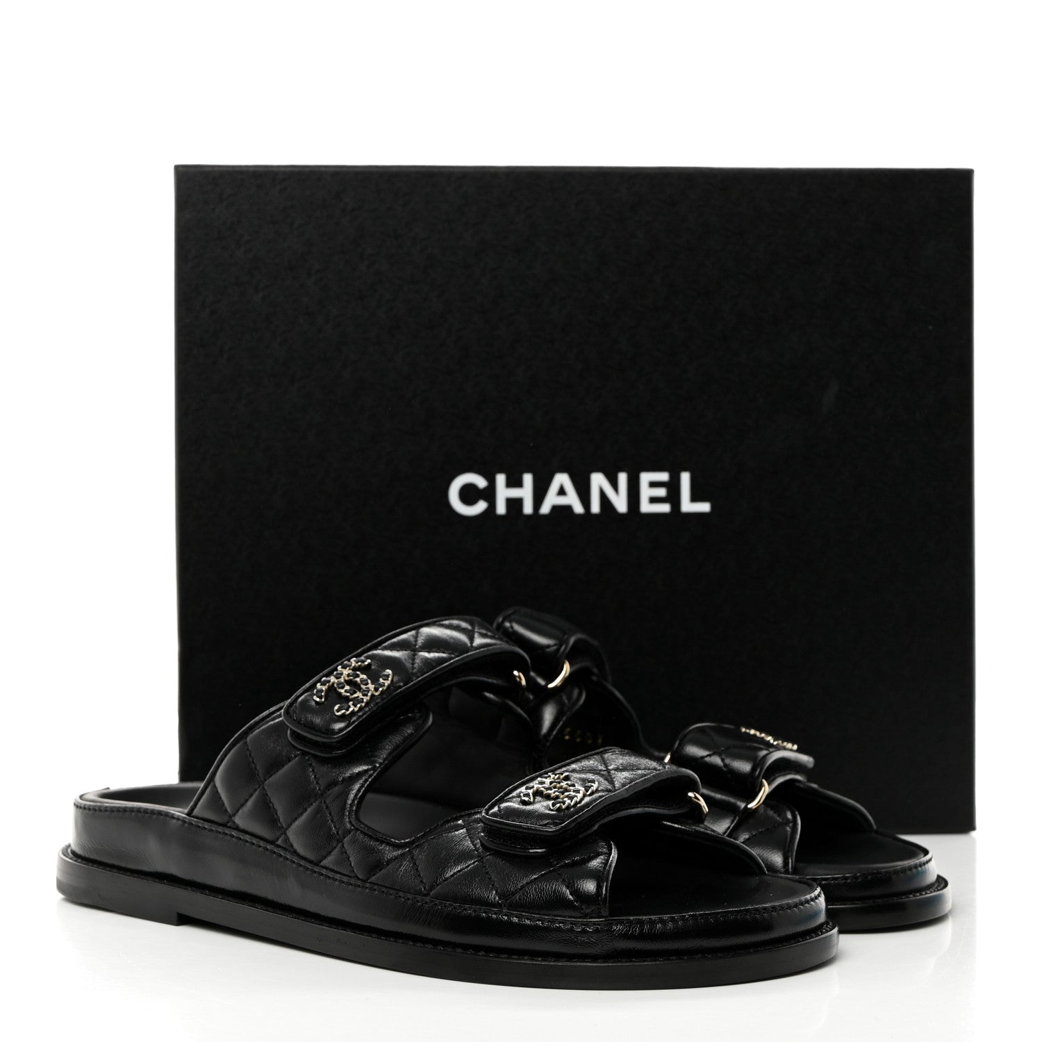 Chanel Lambskin Quilted Velcro Dad Chain CC Slide Sandals 38.5 Black 9 of 9