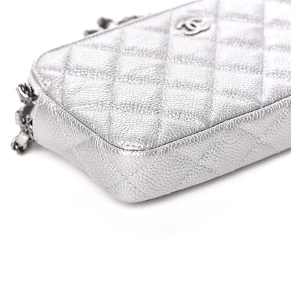 Chanel Metallic Caviar Quilted Small Clutch With Chain Silver 10 of 12
