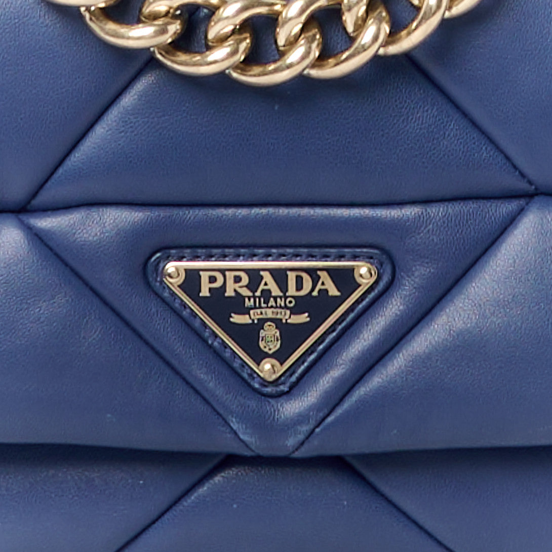 Nappa Re-Nylon Triangle Quilted Patchwork System Flap Shoulder Bag Royal