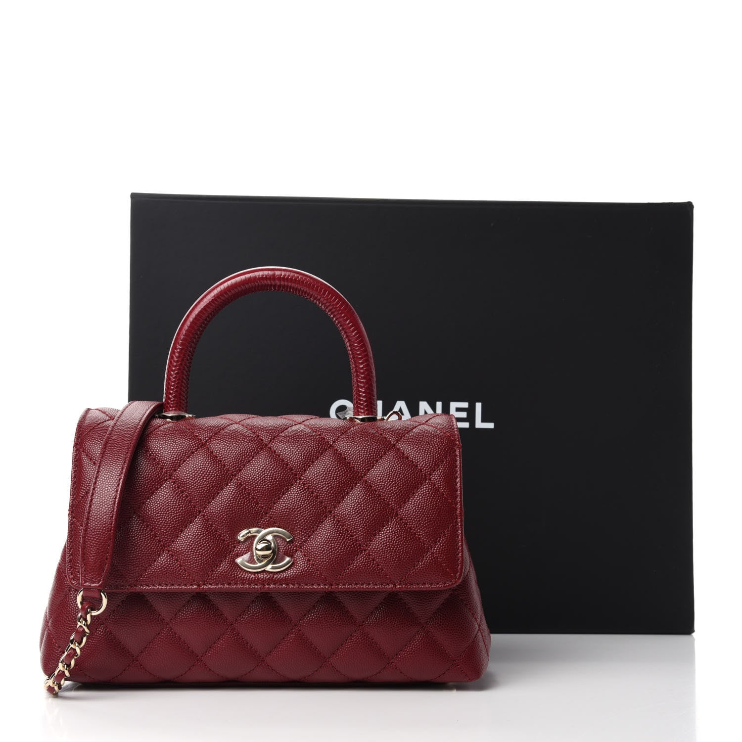 Chanel Caviar Lizard Quilted Mini Coco Handle Flap Red 11 of 11
