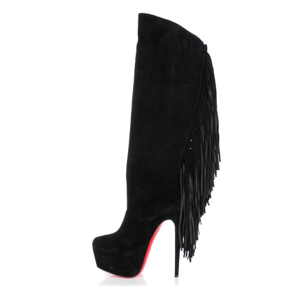 Christian Louboutin Suede Fringe Interlopa 160 Over The Knee Boots 40 Black 1 of 8