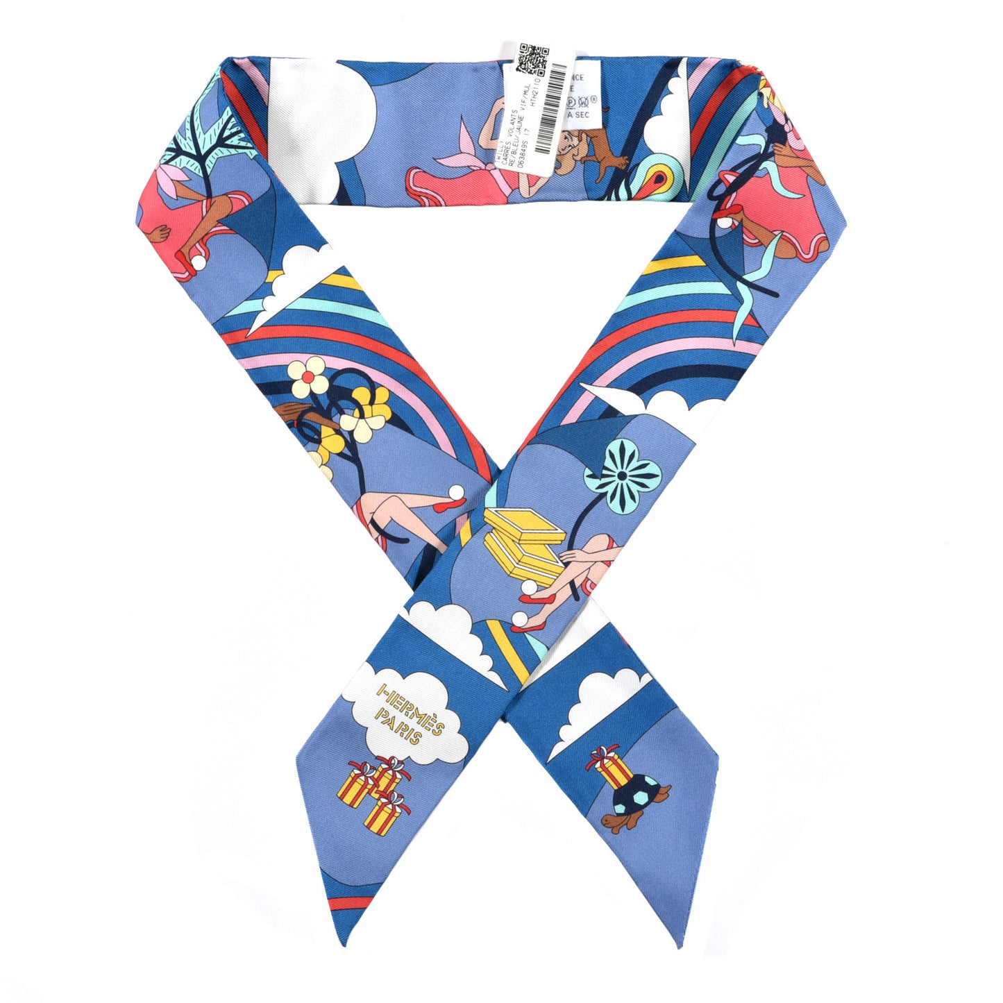 Silk Carres Volants Twilly Bleu Jaune Vif Multicolor