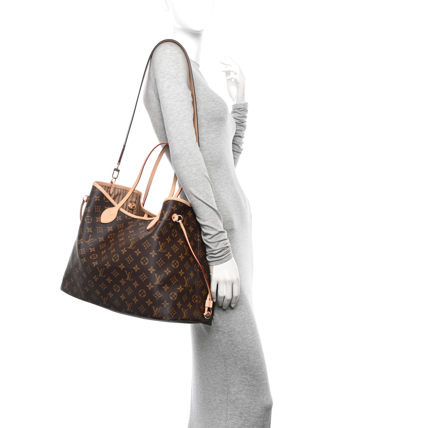 Monogram Stamped Inside Out Neverfull Bandouliere GM Beige