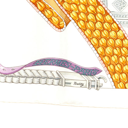 Hermes Silk Ceintures et Liens Scarf 90 White Corail Multicolor 3 of 3