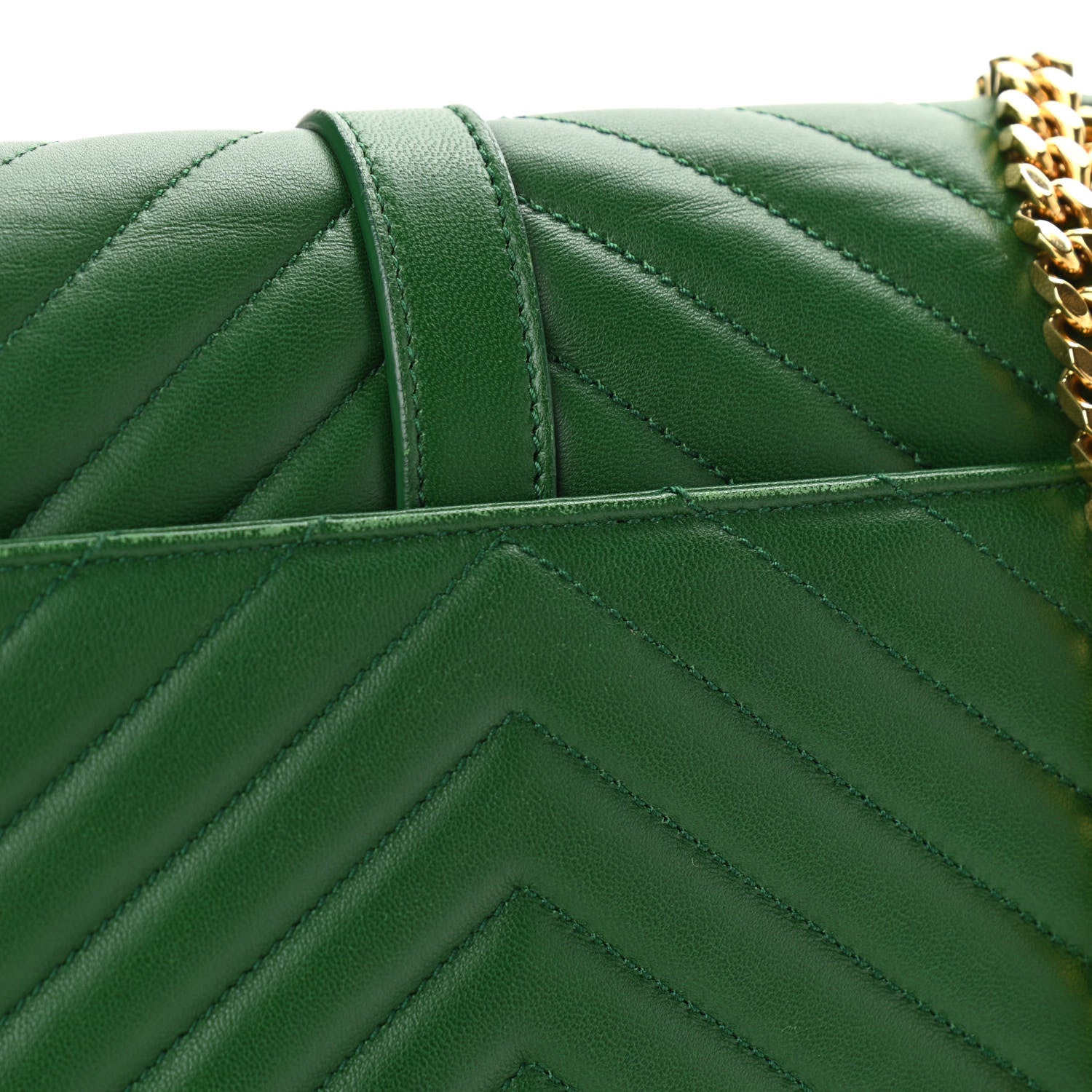Saint Laurent Lambskin Matelasse Chevron Medium Monogram Satchel Green 10 of 11
