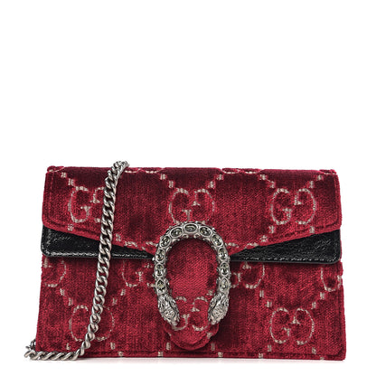Gucci Velvet GG Monogram Super Mini Dionysus Shoulder Bag Red Cipria Black 1 of 8