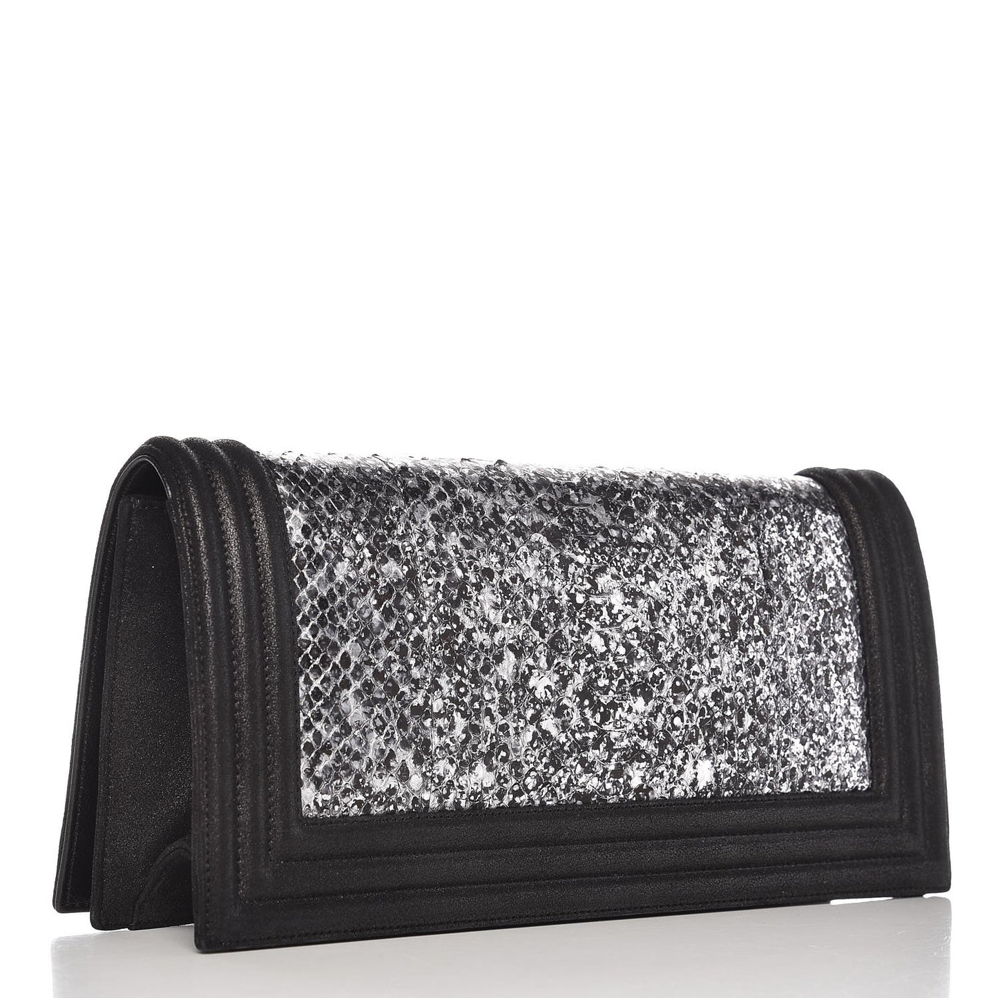 Calfskin Python Boy Flap Clutch Black