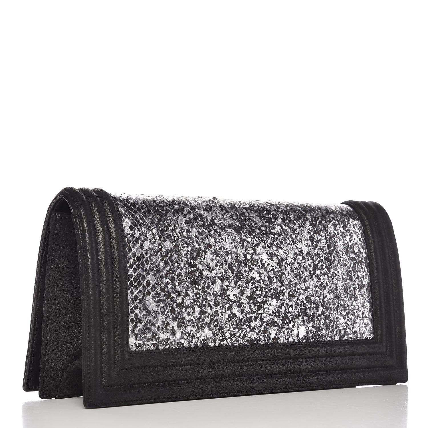 Chanel Calfskin Python Boy Flap Clutch Black 3 of 8