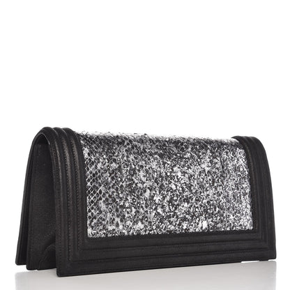 Chanel Calfskin Python Boy Flap Clutch Black 3 of 8