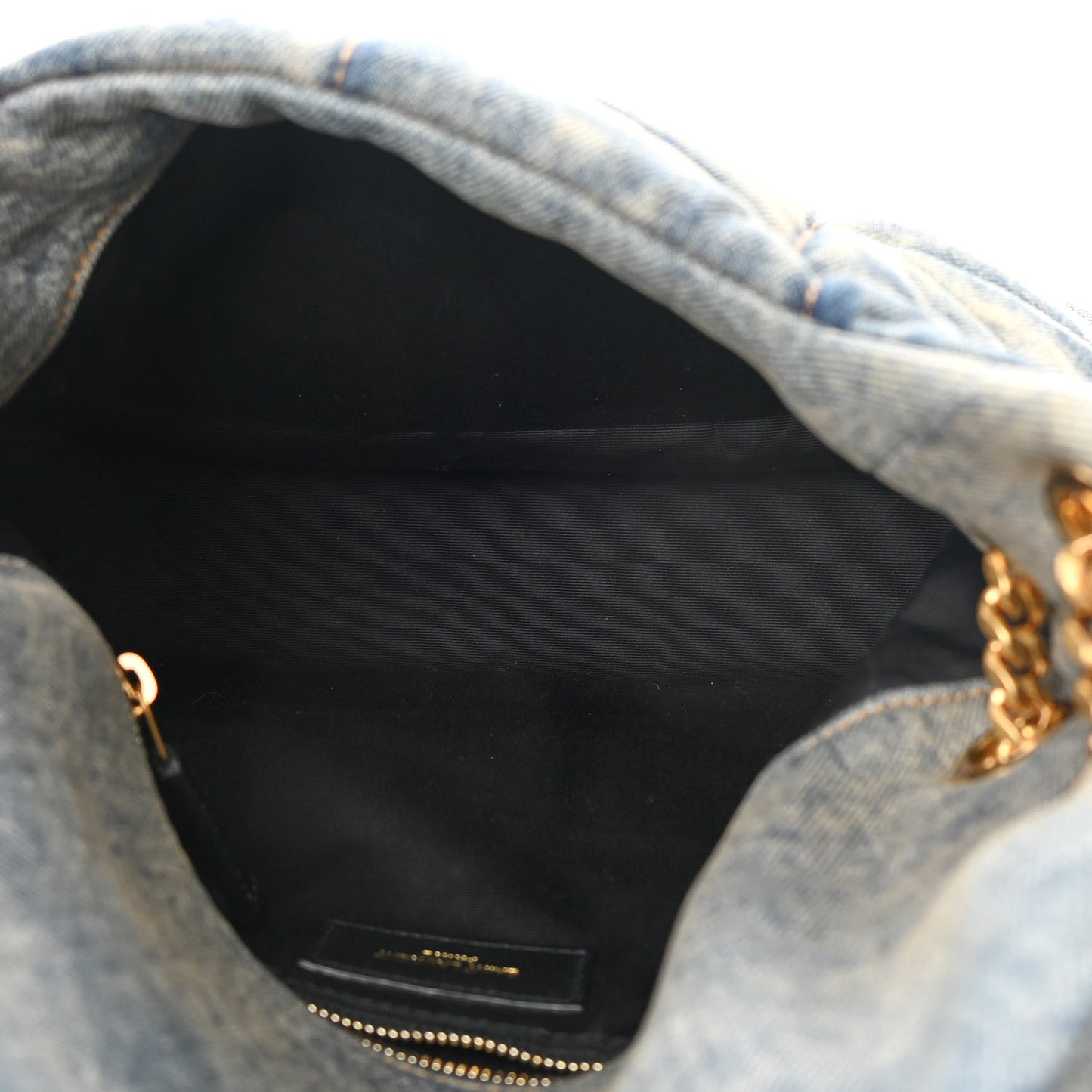 Denim Quilted Small Loulou Puffer Monogram Chain Satchel Blue Cinnamon