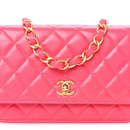 Chanel Lambskin Enamel Quilted CC Wallet on Chain WOC Pink 8 of 10