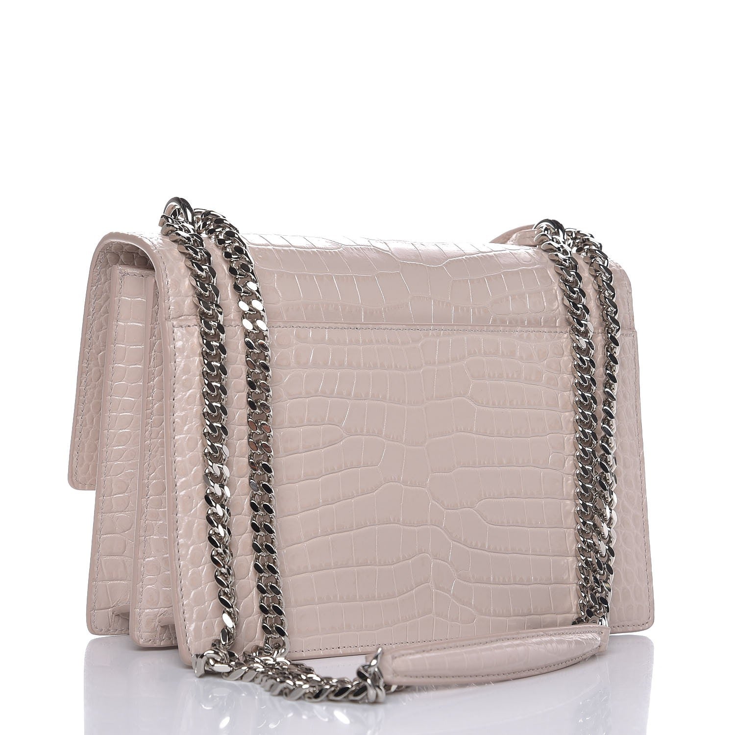 Saint Laurent Calfskin Crocodile Embossed Medium Monogram Sunset Powder Pink 3 of 7