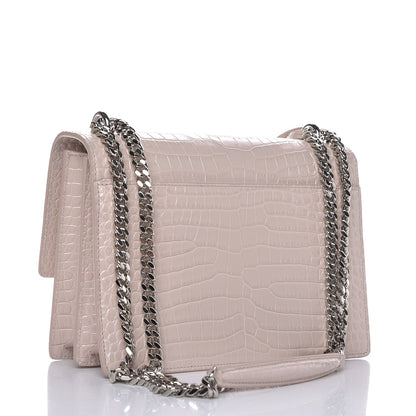 Saint Laurent Calfskin Crocodile Embossed Medium Monogram Sunset Powder Pink 3 of 7