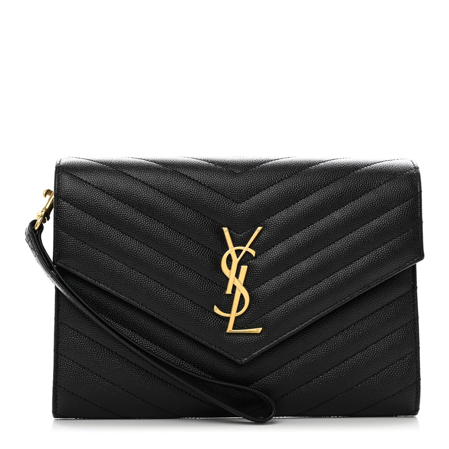 Grain De Poudre Matelasse Chevron Monogram Envelope Clutch Black