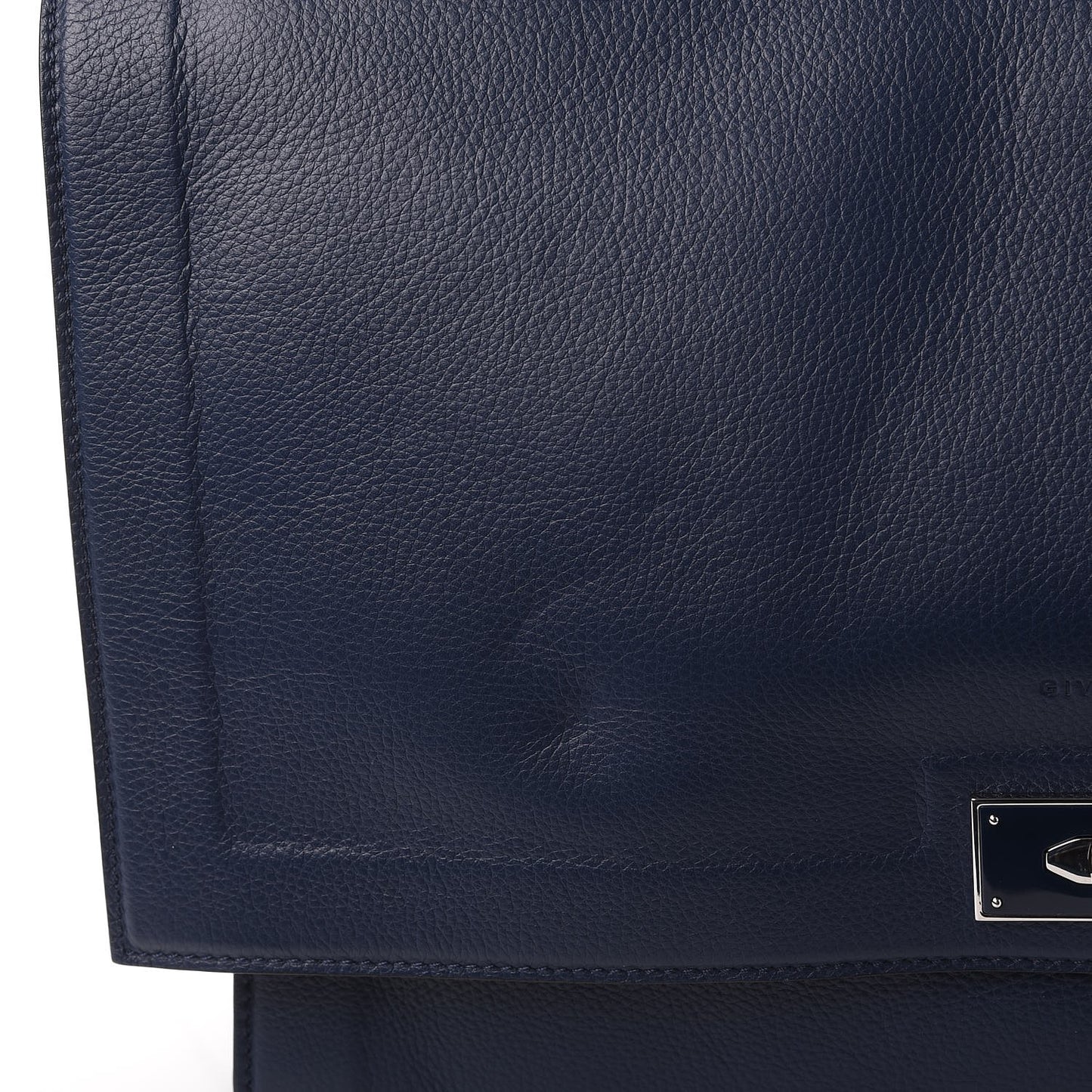 Grained Calfskin Medium Shark Lock Satchel Navy