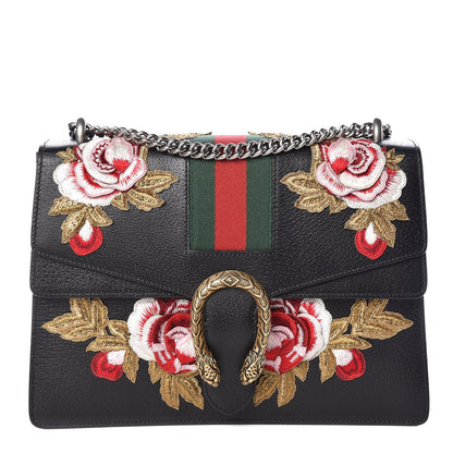 Gucci Calfskin Web Floral Embroidered Medium Dionysus Shoulder Bag Black 1 of 9