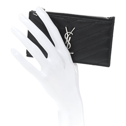 Saint Laurent Monogram Grain de Poudre 5 Fragments Zip Pouch Card Holder Black 2 of 7