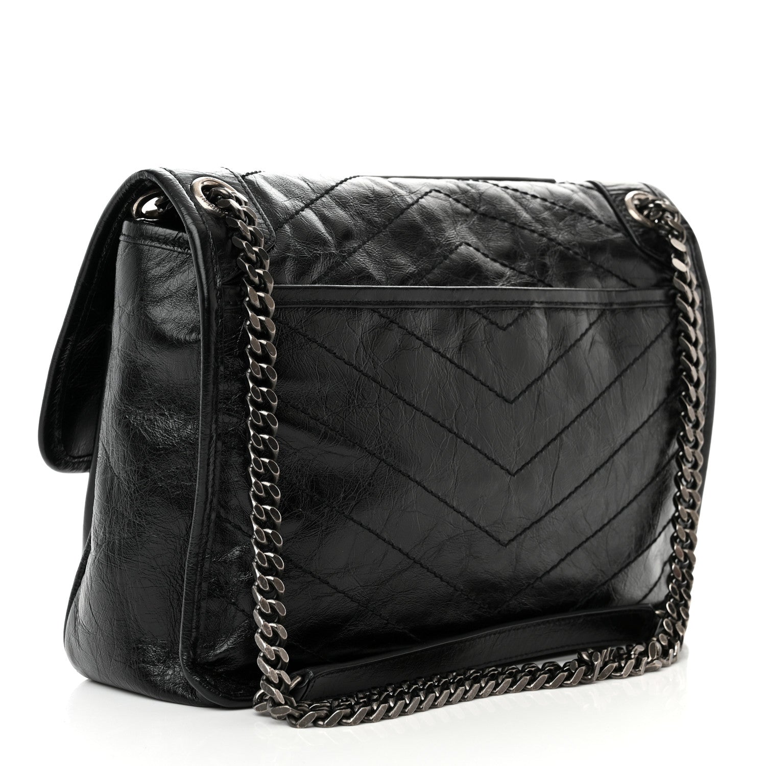 Saint Laurent Crinkled Calfskin Matelasse Monogram Medium Niki Chain Satchel Black 3 of 10