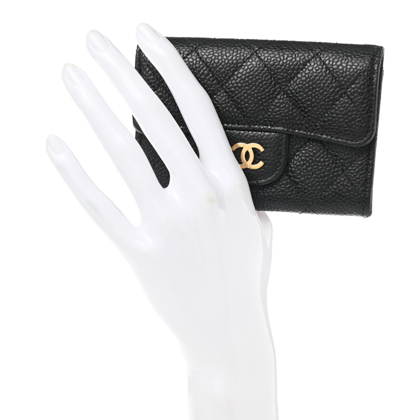 Caviar Quilted Flap Card Holder Black
