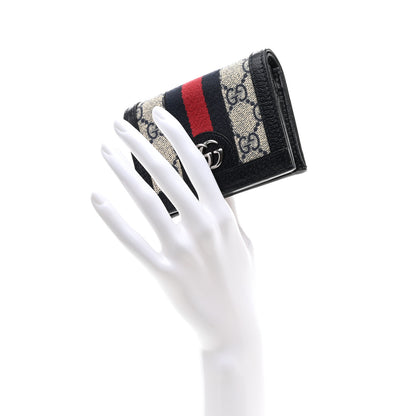 Gucci GG Supreme Monogram Textured Dollar Calfskin Web Ophidia Card Case Beige Blue 2 of 8