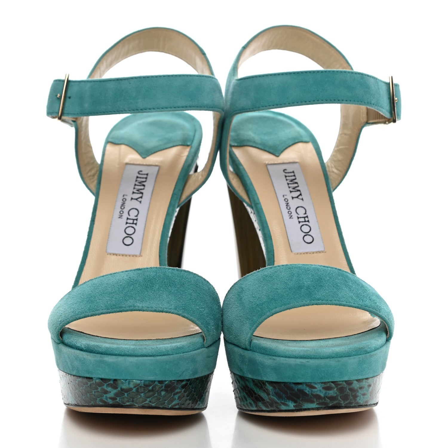 Jimmy Choo Suede Elaphe Horn Heel 130 Sandals 37 Malibu 2 of 8