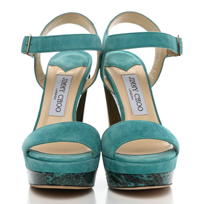 Jimmy Choo Suede Elaphe Horn Heel 130 Sandals 37 Malibu 2 of 8