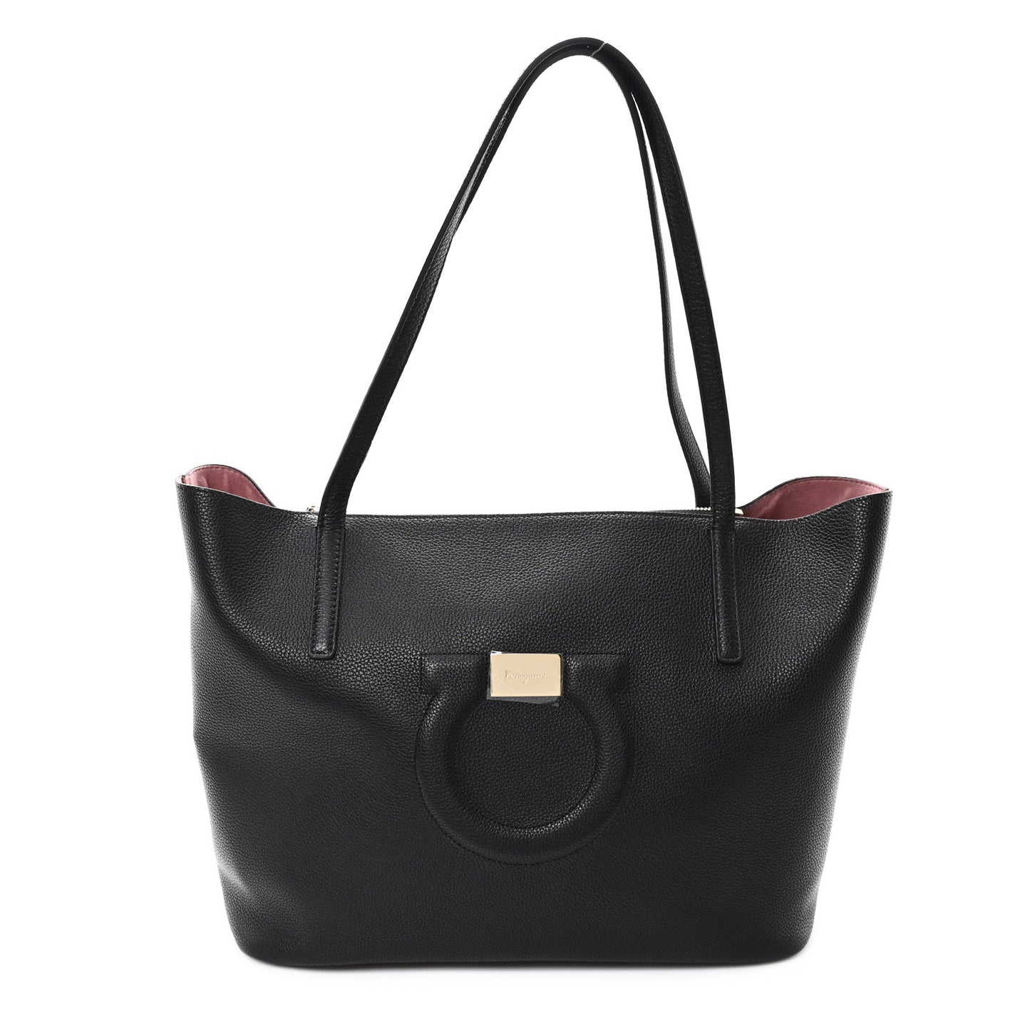 Grainy Calfskin Gancio City Tote Black