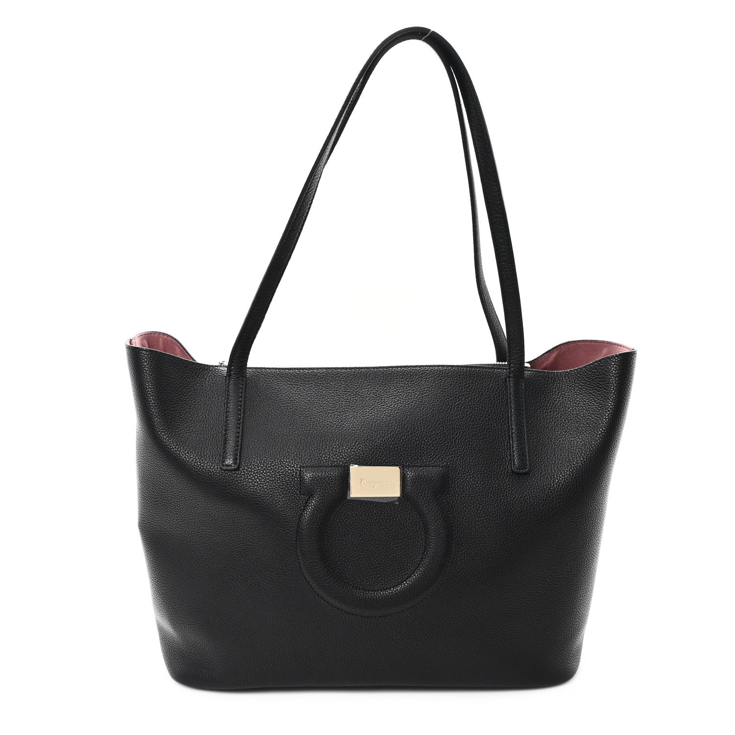 Salvatore Ferragamo Grainy Calfskin Gancio City Tote Black 1 of 10