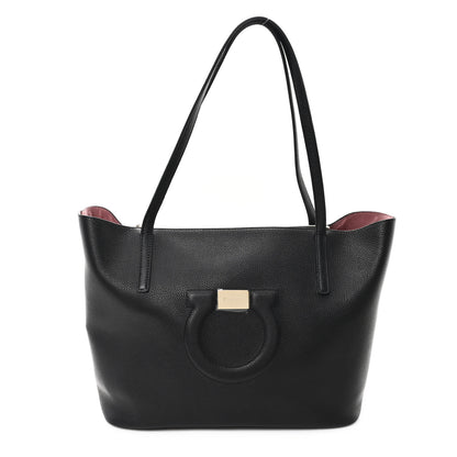 Salvatore Ferragamo Grainy Calfskin Gancio City Tote Black 1 of 10